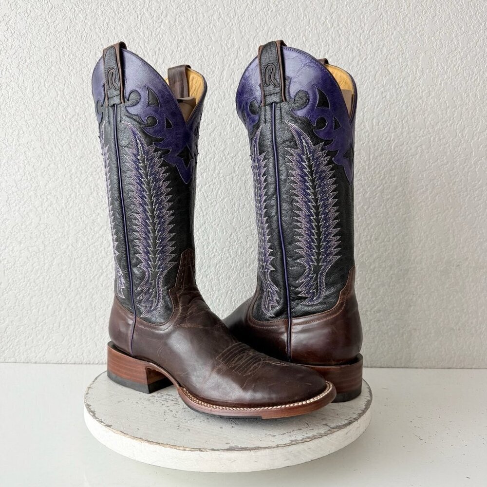 Rod Patrick Womens Cowboy Boots 9AA Brown Purple Round Toe Tall Western Cowgirl